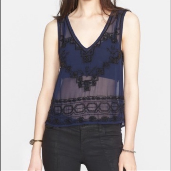 Free People Run With It Beaded Navy Tank Top - Picture 10 of 10